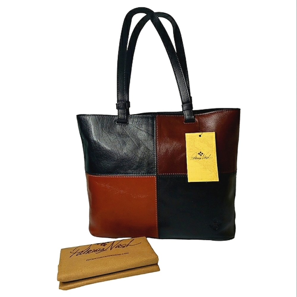 Patricia Nash Danville Colorblock Shoulder Tote British Tan Full Grain Leather